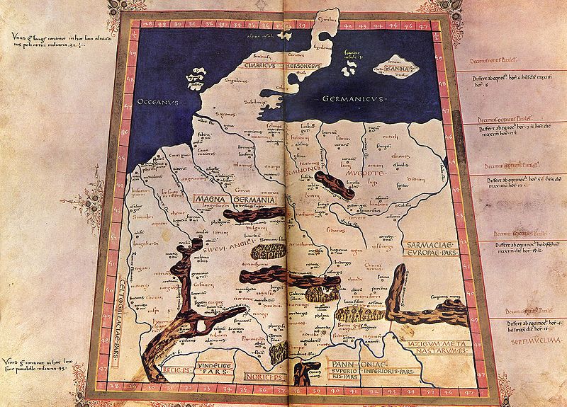 Karte der Ptolemaeus / Aufruf der Homepage zum Thema Römer und Kelten