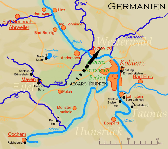 Rheinberquerung von Csar in der Hhe von Neuwied.